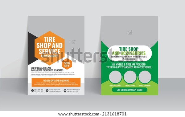 Tire service flyer brochure\
cover design template in A4 size with creative business\
layout