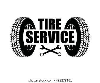 Tire service icon isolated on white background. Vector badge with wheels for tire service. 