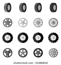 Tire service montage and installation icon black set isolated vector illustration