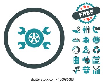 Tire Service pictograph with free bonus icon set. Vector illustration style is flat iconic bicolor symbols, soft blue colors, white background.