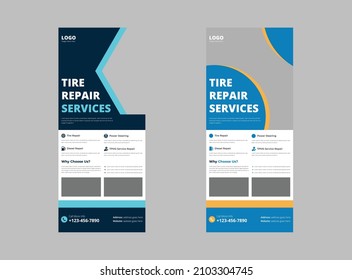 Tire service roll up banner template. Automotive poster leaflet design. Car tire repair service banner template. cover, poster, print-ready