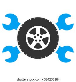 Tire Service vector icon. Style is bicolor flat symbol, blue and gray colors, rounded angles, white background.