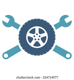 Tire Service vector icon. Style is bicolor flat symbol, cyan and blue colors, rounded angles, white background.