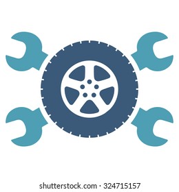 Tire Service vector icon. Style is bicolor flat symbol, cyan and blue colors, rounded angles, white background.