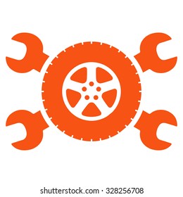 Tire Service vector icon. Style is flat symbol, orange color, rounded angles, white background.