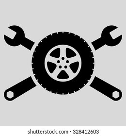 Tire Service vector icon. Style is flat symbol, black color, rounded angles, light gray background.