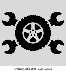 Tire Service vector icon. Style is flat symbol, black color, rounded angles, light gray background.