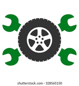 Tire Service vector icon. Style is bicolor flat symbol, green and gray colors, rounded angles, white background.