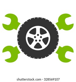 Tire Service vector icon. Style is bicolor flat symbol, eco green and gray colors, rounded angles, white background.