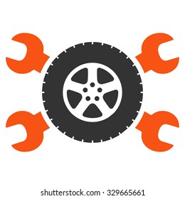 Tire Service vector icon. Style is bicolor flat symbol, orange and gray colors, rounded angles, white background.