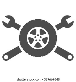 Tire Service vector icon. Style is flat symbol, gray color, rounded angles, white background.