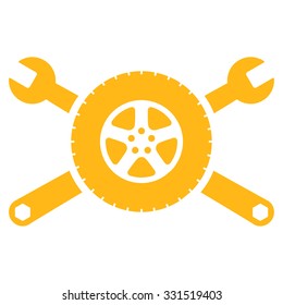 Tire Service vector icon. Style is flat symbol, yellow color, rounded angles, white background.