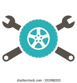 Tire Service vector icon. Style is bicolor flat symbol, grey and cyan colors, rounded angles, white background.