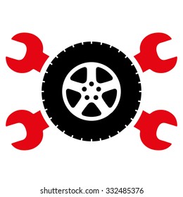Tire Service vector icon. Style is bicolor flat symbol, intensive red and black colors, rounded angles, white background.