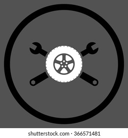 Tire Service vector icon. Style is flat circled symbol, color, rounded angles, white background.