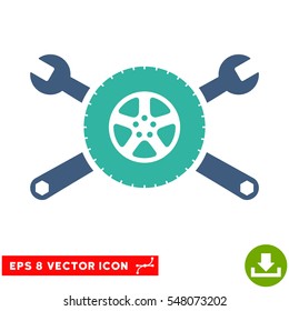Tire Service Wrenches EPS vector pictograph. Illustration style is flat iconic bicolor cobalt and cyan symbol on white background.