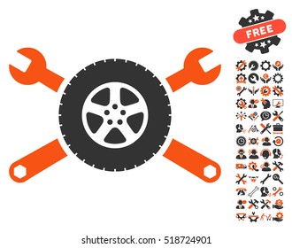 Tire Service Wrenches Icon With Bonus Configuration Pictograph Collection. Vector Illustration Style Is Flat Iconic Orange And Gray Symbols On White Background.