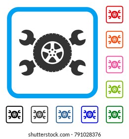 Tire Service Wrenches Icon. Flat Gray Iconic Symbol Inside A Light Blue Rounded Squared Frame. Black, Gray, Green, Blue, Red, Orange Color Variants Of Tire Service Wrenches Vector.