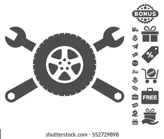 Tire Service Wrenches icon with free bonus pictures. Vector illustration style is flat iconic symbols, gray color, white background.