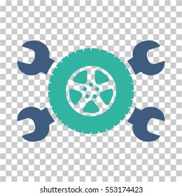 Tire Service Wrenches icon. Vector pictograph style is a flat bicolor symbol, cobalt and cyan colors, chess transparent background. Designed for software and web interface toolbars and menus.