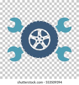 Tire Service Wrenches icon. Vector pictograph style is a flat bicolor symbol, cyan and blue colors, chess transparent background. Designed for software and web interface toolbars and menus.