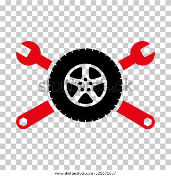 Tire Service Wrenches icon. Vector pictograph\
style is a flat bicolor symbol, intensive red and black colors,\
chess transparent background. Designed for software and web\
interface toolbars and\
menus.