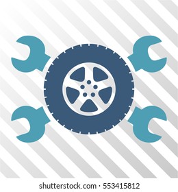 Tire Service Wrenches vector pictogram. Illustration style is flat iconic bicolor cyan and blue symbol on a hatched transparent background.