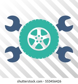 Tire Service Wrenches vector pictogram. Illustration style is flat iconic bicolor cobalt and cyan symbol on a hatch transparent background.