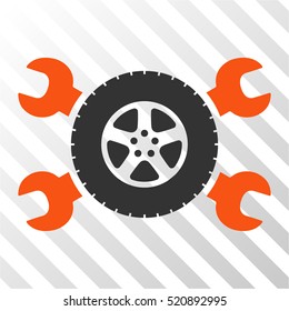 Tire Service Wrenches vector pictograph. Illustration style is flat iconic bicolor orange and gray symbol on a hatch transparent background.