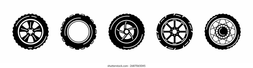 Juego de neumáticos. Colección del Vector del icono del neumático. Vector de acciones.