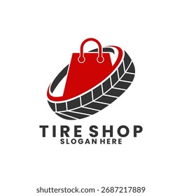 Tire shop logo design vector. Tire combination with shopping bag logo design vector template