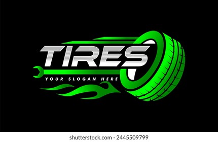 tire shop logos stamp symbol modern silhouette automotive wheel vector illustration