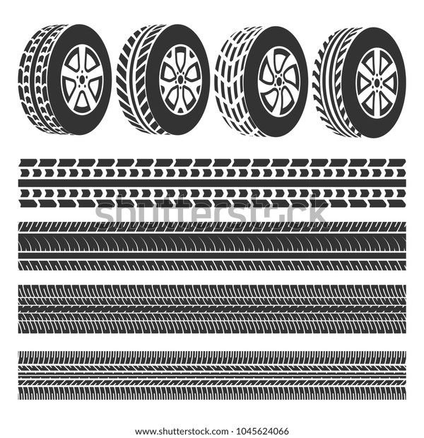 白い背景にタイヤショップ タイヤトラックセットベクター画像イラスト のベクター画像素材 ロイヤリティフリー