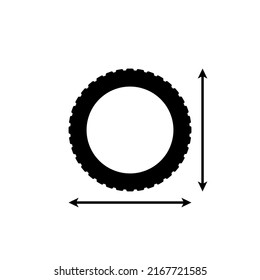 Tire size. Vector illustration with double arrows. Drawing and icon on a white background. 