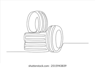 ilustração de vetor de linha contínua da pilha de pneus	