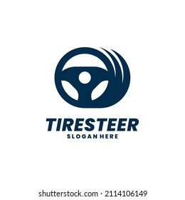 Vector del logotipo del motor de neumáticos. Combinación de la dirección del automóvil y la plantilla del logotipo del volante.