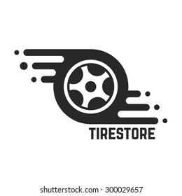 tire store with abstract tyre. concept of 24 hour support, protector, auto station, maintenance, machine disk. isolated on white background. flat style trend modern brand design vector illustration