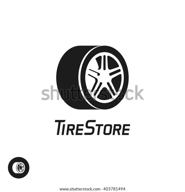 Tire store vector logo\
template isolated on white background, black and white abstract\
wheel with disk symbol, flat simple icon design, creative emblem,\
trendy brand sign