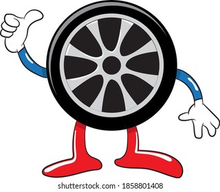 Tire thumbs up mascot vector cartoon illustration