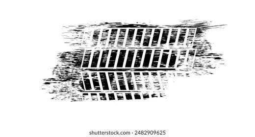 Tire trace track. Abstract wheels braking distances, tread silhouettes brushes. Isolated car or motorcycles vector trails