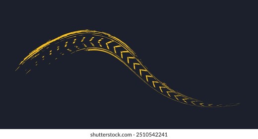 Tire trace track. Abstract wheels braking distances, tread silhouettes brushes. Isolated car or motorcycles vector trails.