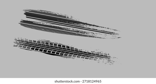 Pista de rastro de neumáticos. Ruedas Abstractas, distancias de frenado, siluetas de la banda de rodadura. Senderos de Vector aislados para automóviles o motocicletas. eps10 Vector	
