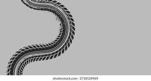 Pista de rastro de neumáticos. Ruedas Abstractas, distancias de frenado, siluetas de la banda de rodadura. Senderos de Vector aislados para automóviles o motocicletas. eps10 Vector	
