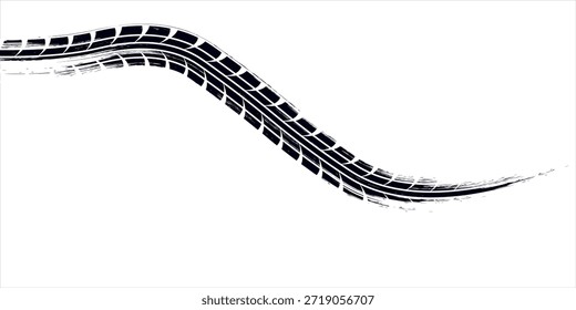 Pista de rastro de neumáticos. Ruedas Abstractas, distancias de frenado, siluetas de la banda de rodadura. Senderos de Vector aislados para automóviles o motocicletas. Vehículo del neumático, caucho de la pista de carretera, textura del transporte
