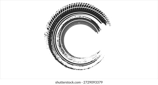 Pista de rastro de neumáticos. Ruedas Abstractas, distancias de frenado, siluetas de la banda de rodadura. Senderos de Vector aislados para automóviles o motocicletas. eps10 Vector