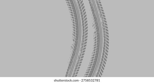 Tire trace track. Abstract wheels braking distances, tread silhouettes brushes. Isolated car or motorcycles vector trails. eps10 vector