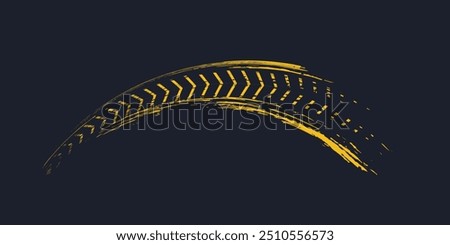 Tire trace track. Abstract wheels braking distances, tread silhouettes brushes. Isolated car or motorcycles vector trails.