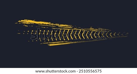 Tire trace track. Abstract wheels braking distances, tread silhouettes brushes. Isolated car or motorcycles vector trails.