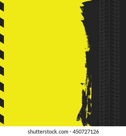 Tire track background. Yellow auto background.