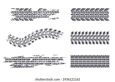 Tire track black silhouettes vector set isolated on a white background.
